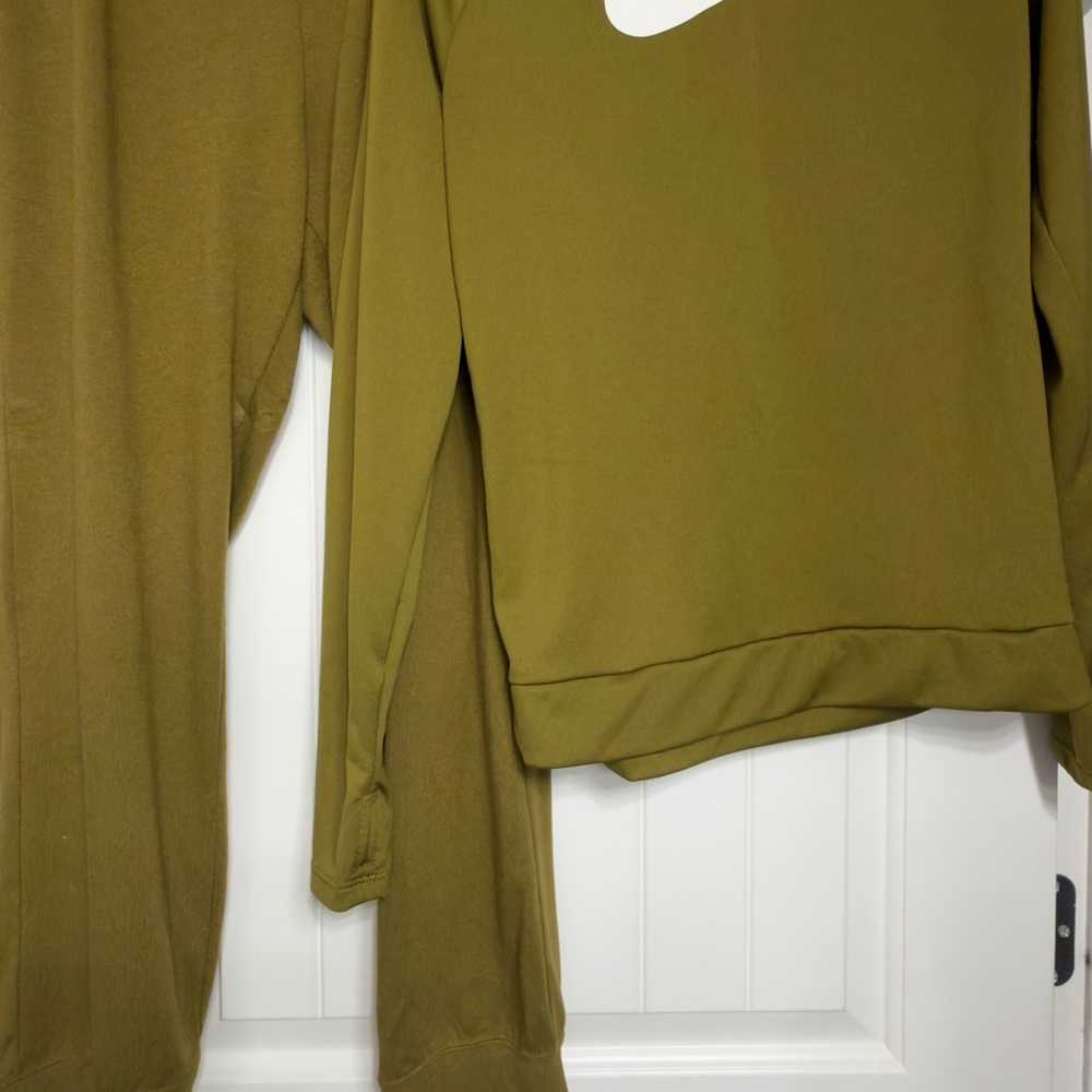 Nike Olive athletic shirt with thumb hole; lightweight and fitted.